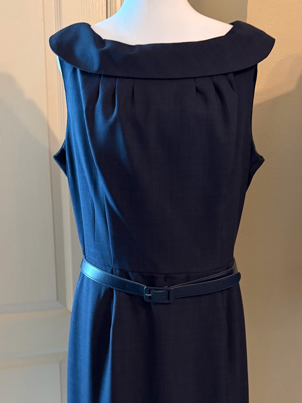Classic Navy Sleeveless Belted Dress